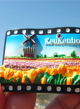 荷兰当地购买冰箱贴 HOLLAND 库肯霍夫公园郁金香与风车 电影胶片