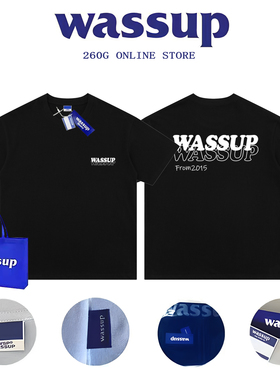 WASSUP RST双层logo字母短袖T恤男女重磅美式半袖夏宽松休闲国潮