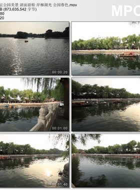 北京公园美景实拍 湖面游船岸柳湖光公园春色 高清视频素材