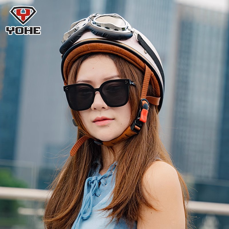 永恒3C认证电动车摩托车头盔男女士复古哈雷时尚头盔夏季安全半盔