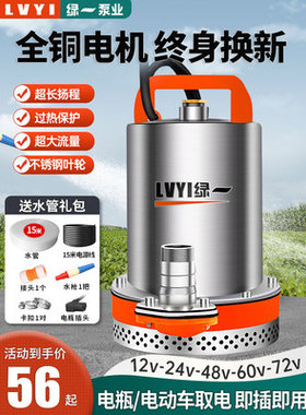 直流泵插电动电瓶车蓄电池户外农用抽水机12v24v48v60v低压潜水泵