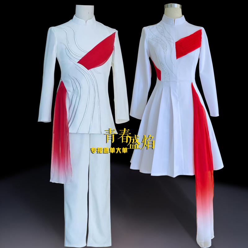 梦闪耀白色男女款大合唱服装杭州亚运会歌伴舞礼服晚会主持人服饰