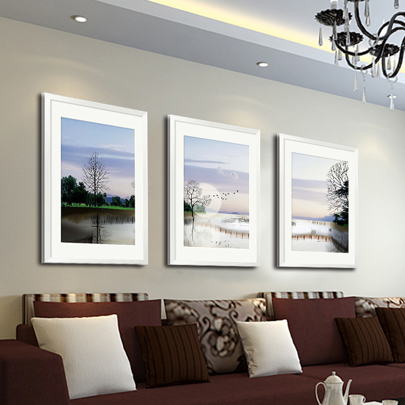 现代简约客厅装饰画沙发背景墙壁画三联风景山水画新中式挂画有框
