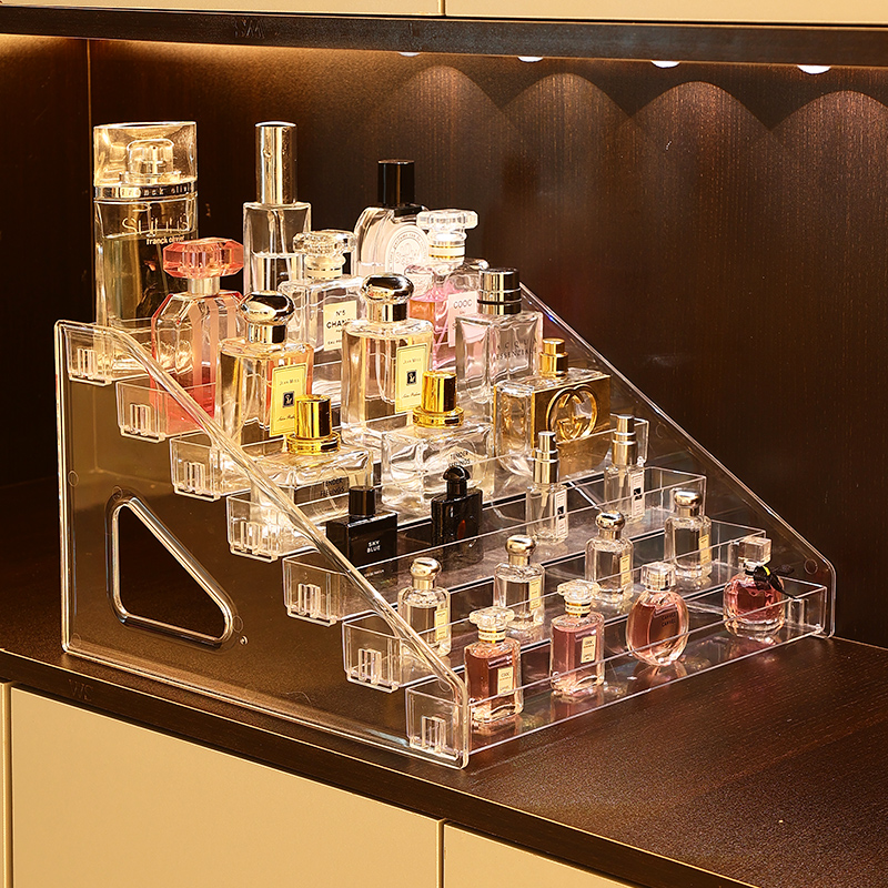 香水置物架桌面透明亚克力阶梯式超市柜台香烟架小样品口红展示架
