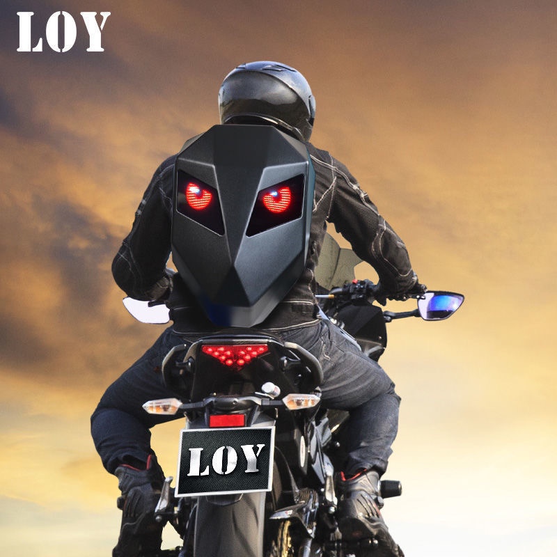 LOY钢铁侠摩托车背包LED机车双肩包防水男女硬壳眼睛骑士头盔背包