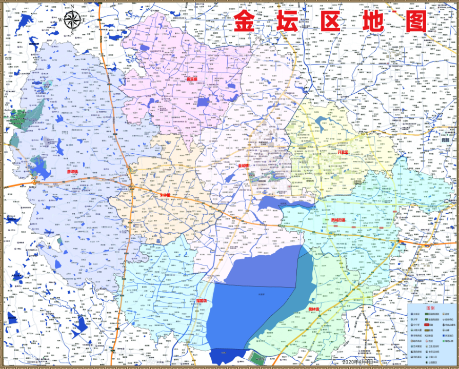 2020年江苏常州金坛百度版地图行政交通旅游乡镇地图112x83cm