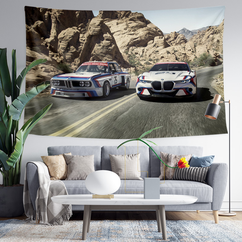 宝马BMW 3.0 CSL复古赛车汽车餐厅旅店装饰背景布海报挂布挂毯画