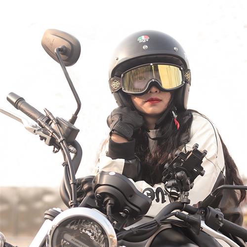 男女复古摩托车头盔骑行轻便踏板皮盔踏板机车半盔电动车安全帽檐