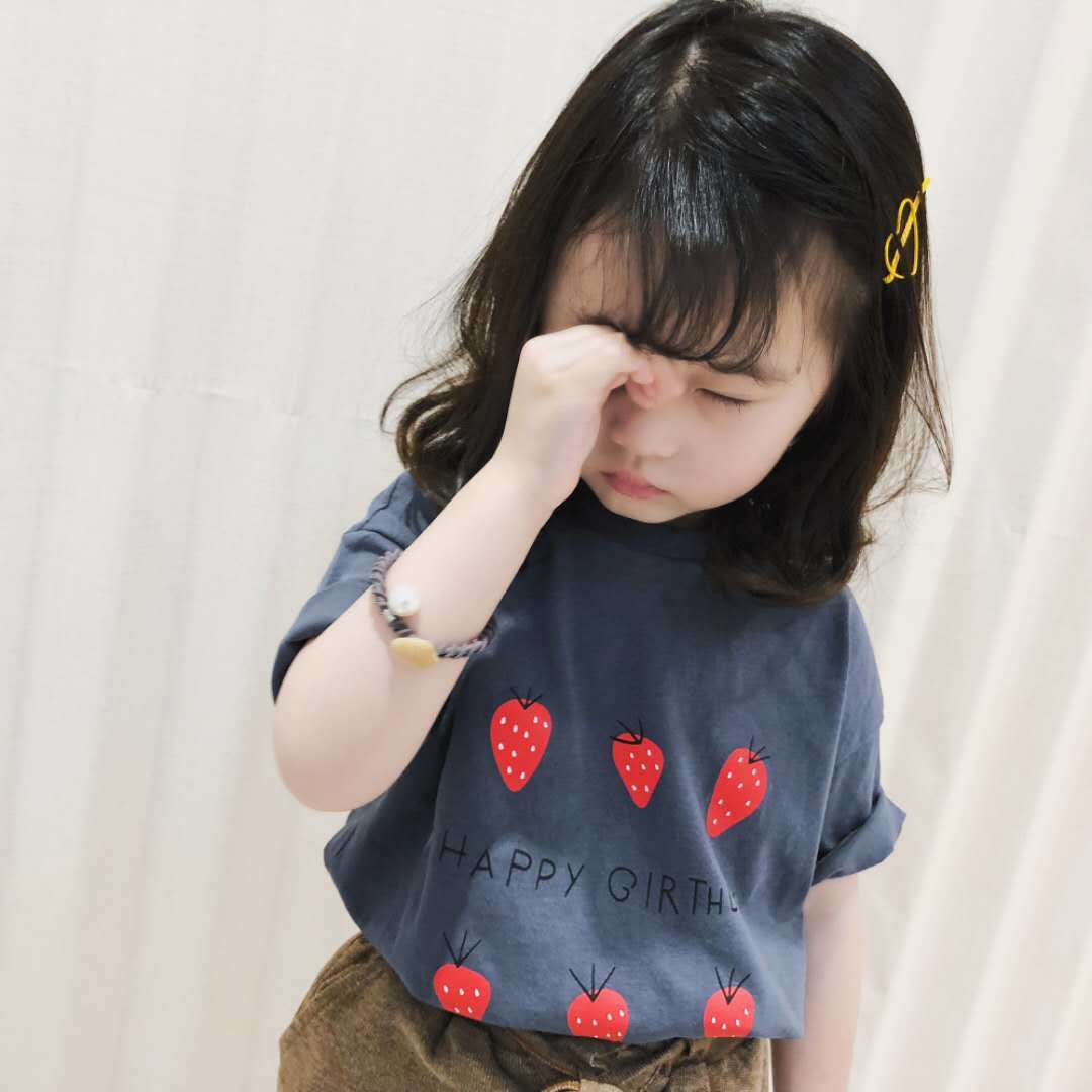 女童短袖T恤2022新款宝宝纯棉圆领草莓夏装中小童洋气上衣打底衫