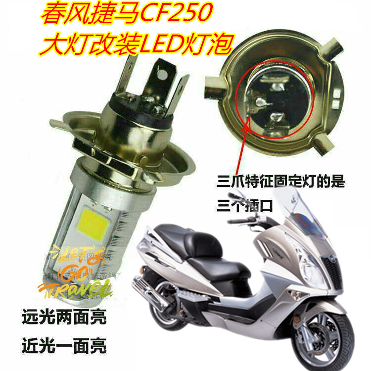 春风捷马CF250踏板摩托车大灯改装LED灯泡远近透镜超亮车灯配件
