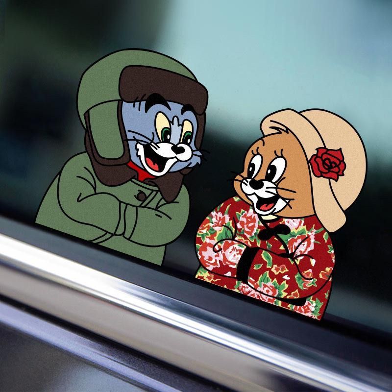 猫和老鼠汽车贴纸汤姆杰瑞创意卡通车用窗纸装饰贴车身贴免胶自粘