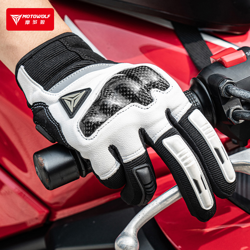 摩旅骑行夏季摩托车真皮手套全指半指机车骑士装备碳纤维防摔透气