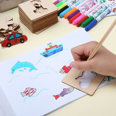 。宝宝画画图水带彩笔画本绘画镂空模板玩具幼儿童学画画工具-6岁