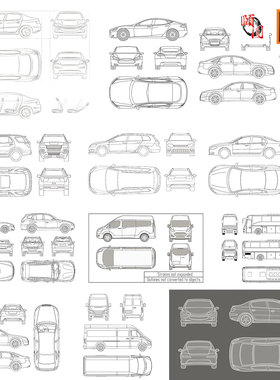 汽车线条轮廓四面结构透视图AI矢量设计素材