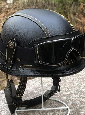 哈雷摩托车头盔复古半盔男女机车巡航德式钢盔电动车安全盔飘瓢盔