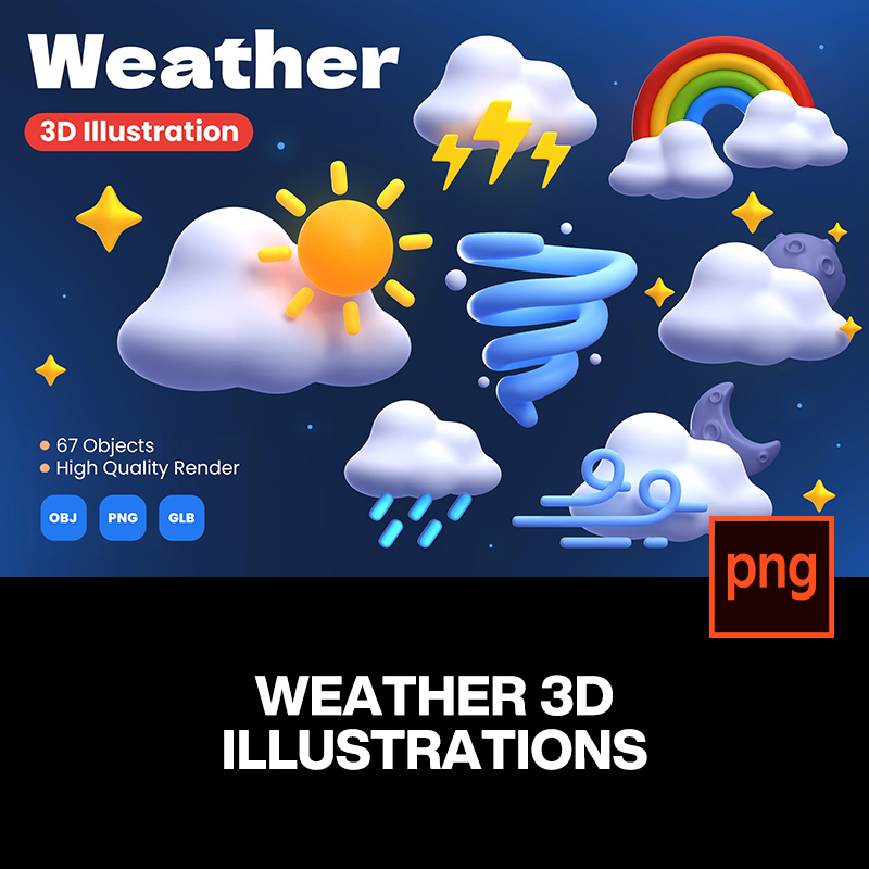 67款趣味3D卡通立体天气预报插图插画png免抠icon图标设计素材