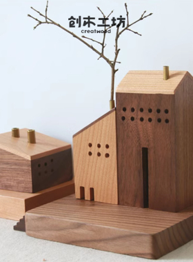 小房子花器/日式木屋摆件插花家居装饰创意香薰炉 创木工坊