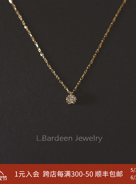 L.Bardeen高级极简18k黄金真钻石吊坠项链女彩金锁骨颈链送女朋友