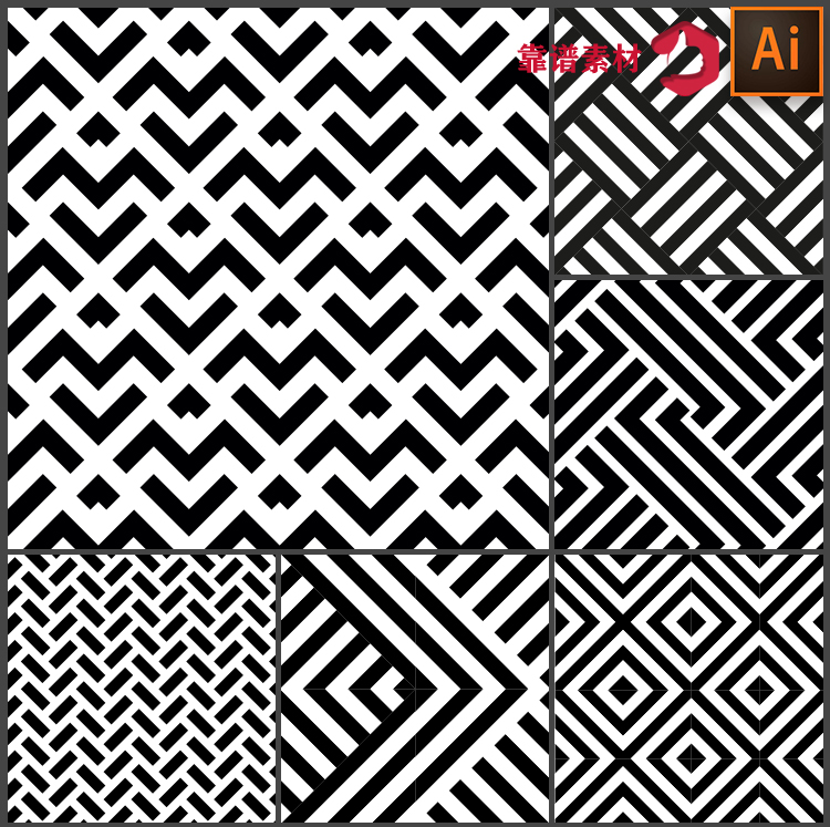 黑色格子线条几何抽象装饰画地毯抱枕服装印花图案矢量设计素材