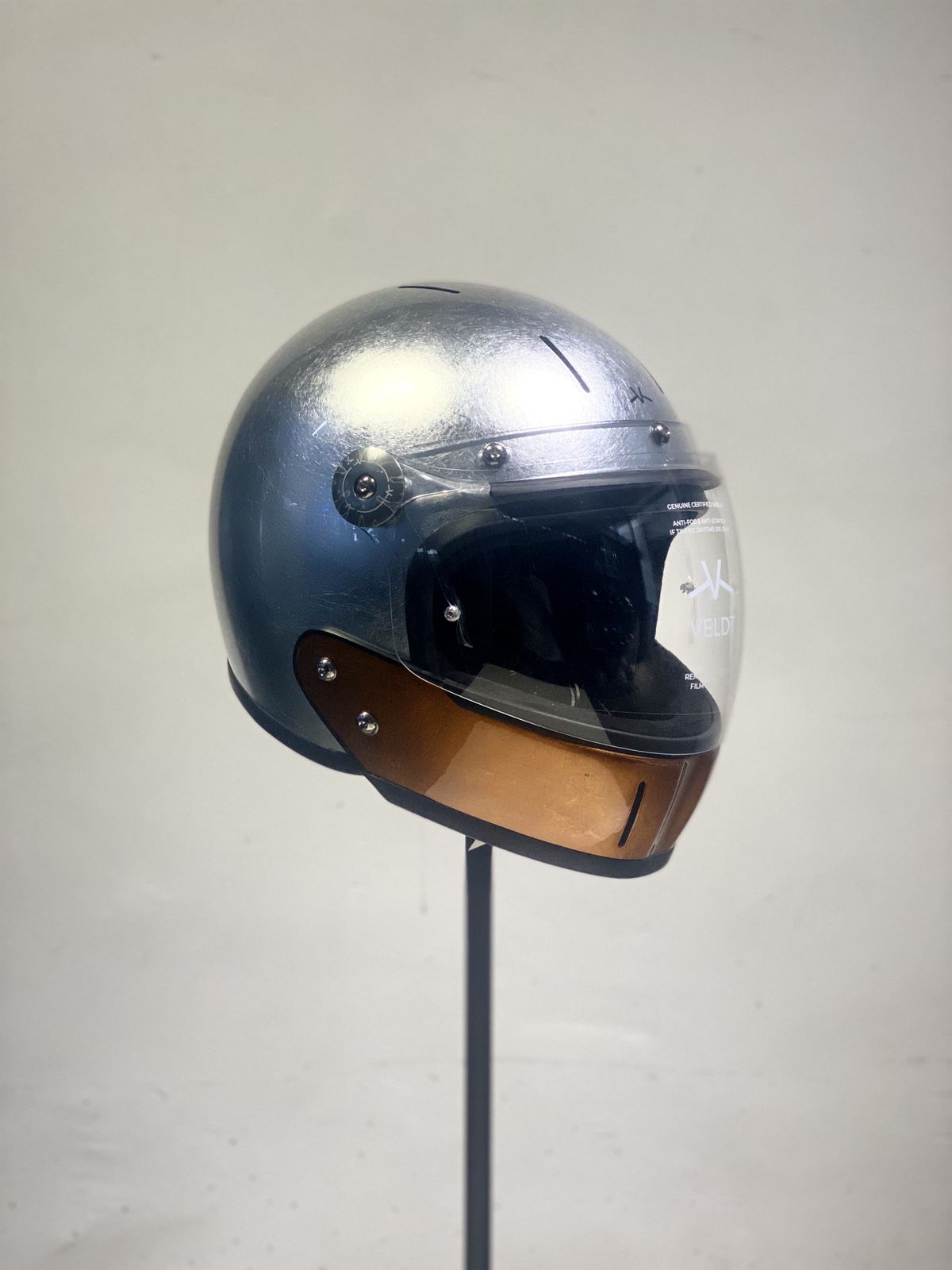 Veldt银箔铜箔下巴摩托车揭面盔碳纤维头盔3C认证复古超轻型头盔