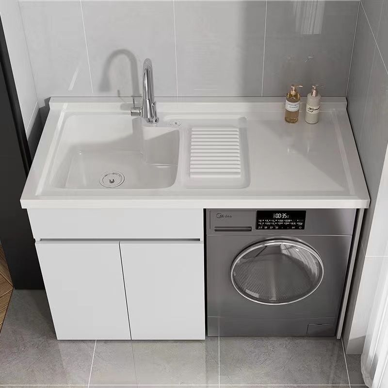 太空铝洗衣机柜子阳台组合定制一体带搓板洗衣台盆滚筒伴侣浴室柜