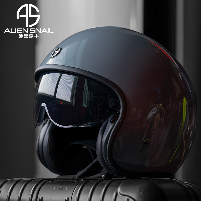 外星蜗牛摩托车头盔碳纤维复古头盔玻璃钢男女半覆式机车四季半盔
