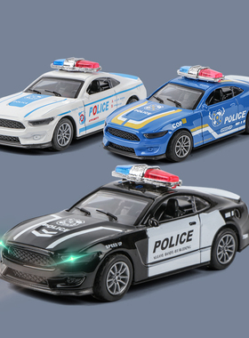 仿真回力合金声光跑车警车警察巡逻车特警模型儿童玩具生日礼物