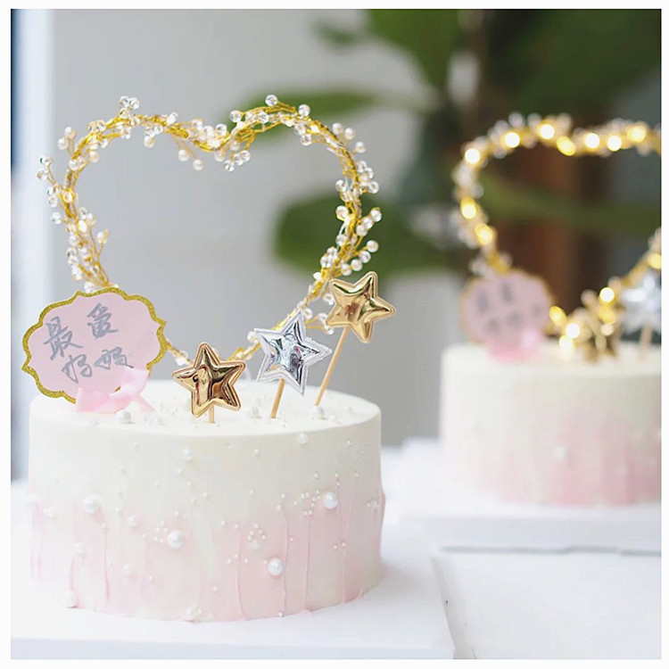 情人节珍珠爱心蛋糕装饰插件唯美鲜花女神生日蛋糕珍珠皇冠摆件