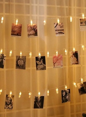 照片墙水晶发光夹子闪灯串浪漫惊喜生日装饰相片夹电池款挂墙布置