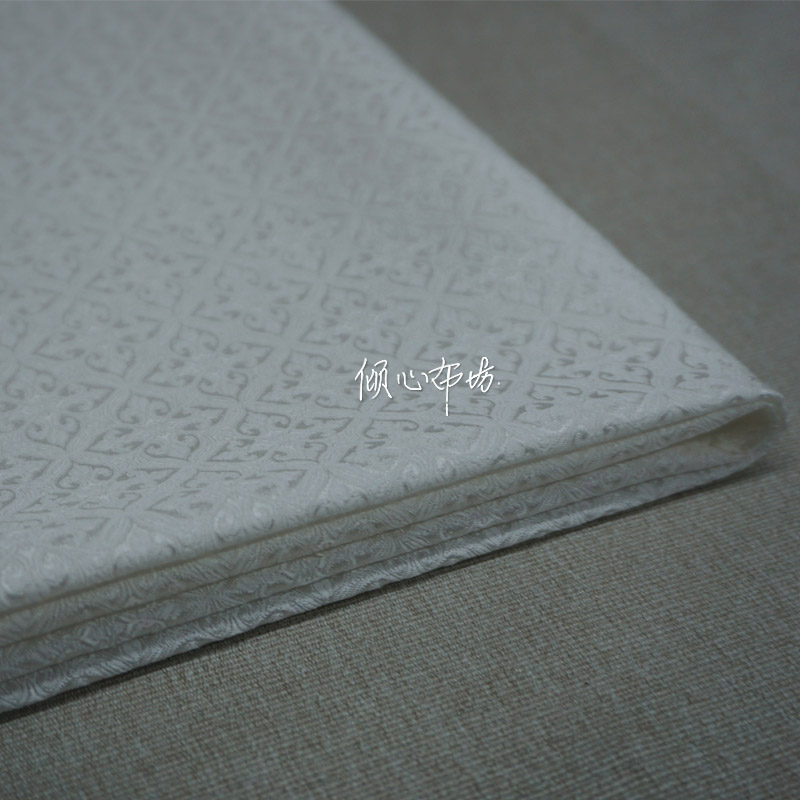 白色纯色碎花底纹织锦缎布料 国风中式丝绸缎子面料 古装唐装汉服