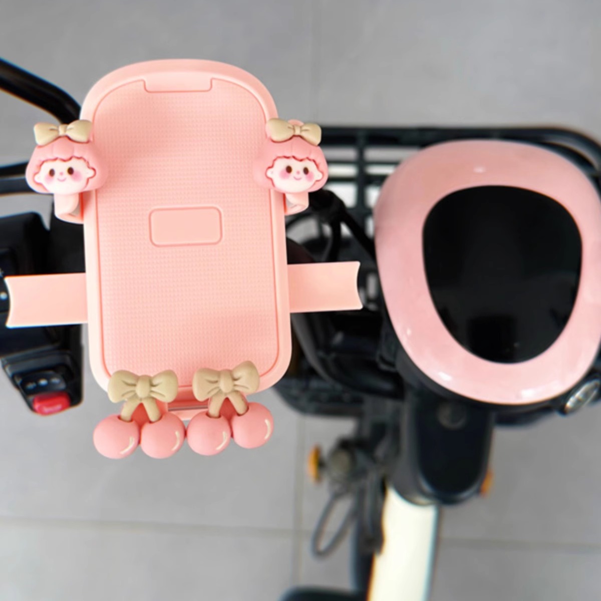 电动车摩托车自行车手机导航支架+挂钩新款女生防抖骑行支架粉色