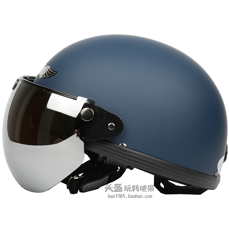 。台湾磨砂深蓝电动摩托车头盔男女安全帽防晒紫外线哈雷四季夏季