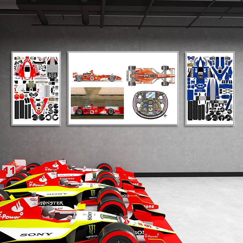 F1赛车装饰画汽车卡丁车挂画跑车机械分解图电竞房间卧室床头壁画