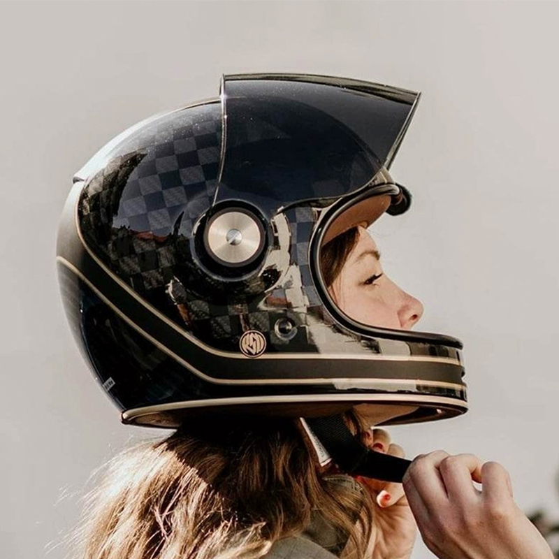 Bell复古头盔哈雷安全盔摩托车揭面碳纤维全盔男女冬季安全帽四季