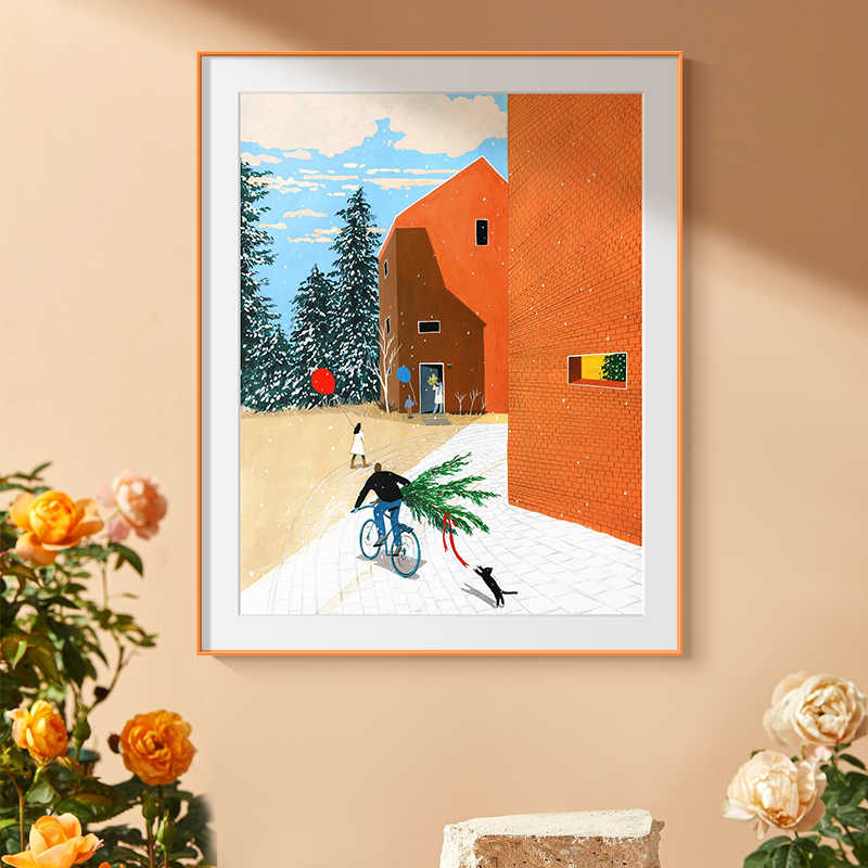 「下雪了」橙色唯美小清新餐厅装饰画客厅沙发背景墙卧室床头挂画