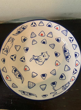 釉下彩日式手绘风猫咪圆盘可爱小猫深盘拉面碗螺蛳粉大碗