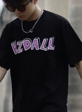 KZDALL原创设计爱心锁立体logo印花创意短袖T恤夏季宽松男女情侣