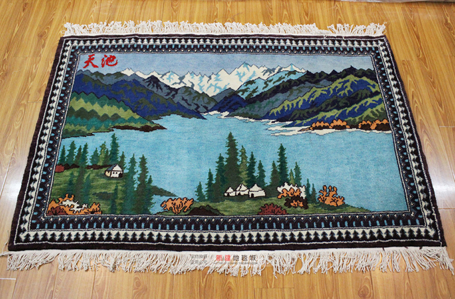 新疆纯羊毛手工编织挂毯装饰画天山天池客厅卧室壁挂壁毯壁画背景