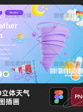 3D立体卡通雷雨雷阵雨龙卷风天气预报图标png免抠插插画设计素材