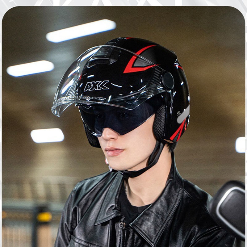 新款半盔摩托车双镜片头盔817机车街车男女骑行3c认证冬夏四季