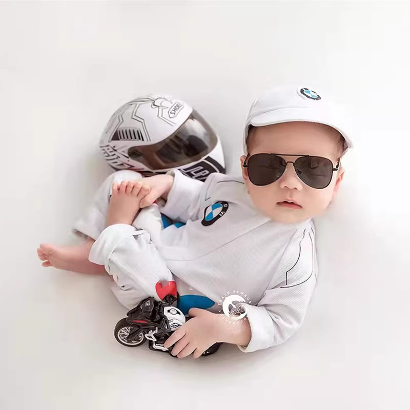 新生的儿摄影主题服装男宝宝拍照摩托车赛车服影楼道具婴儿月子照