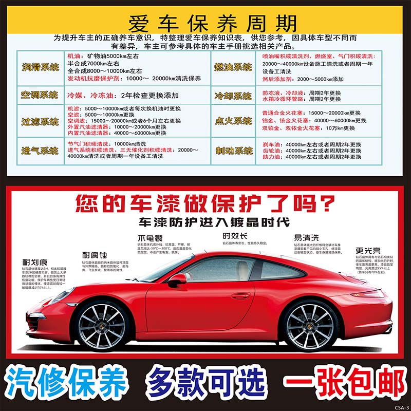 汽车车辆保养项目周期表宣传广告海报汽修店洗车维修保养美容贴纸