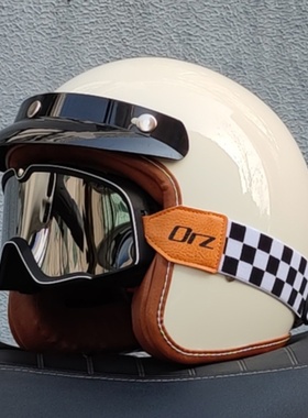 新国标3C认证复古摩托车头盔男女哈雷半盔机车安全帽风镜闪300