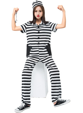 囚犯条纹连体裤出口日本制服cosplay化妆舞会囚犯人舞台演出服装