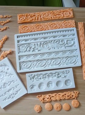 浮雕系列组合复古小花蝴蝶图腾造型蛋糕装饰模具欧式花纹硅胶模具