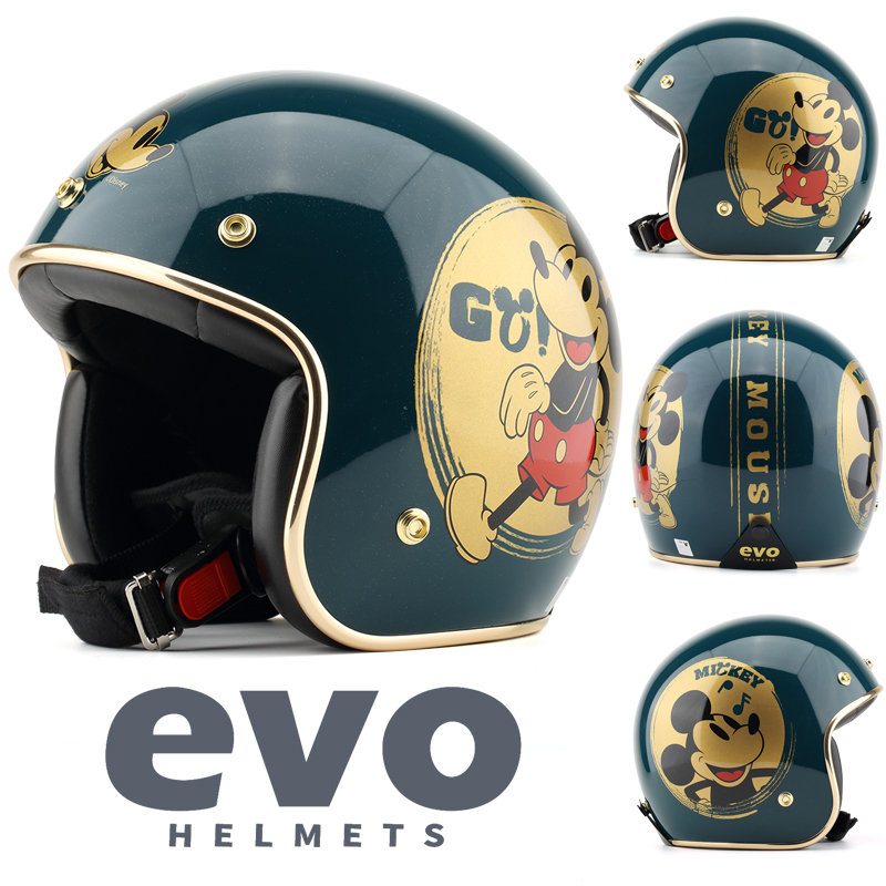 台湾EVO精装复古金米奇复古安全帽摩托车成人头盔男女保暖3/4盔