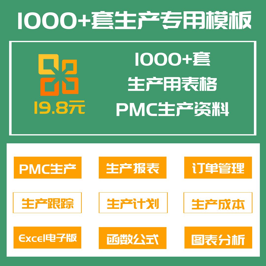 1000套生产Excel表格PMC生产计划与物料控制资料订单管理进度跟踪