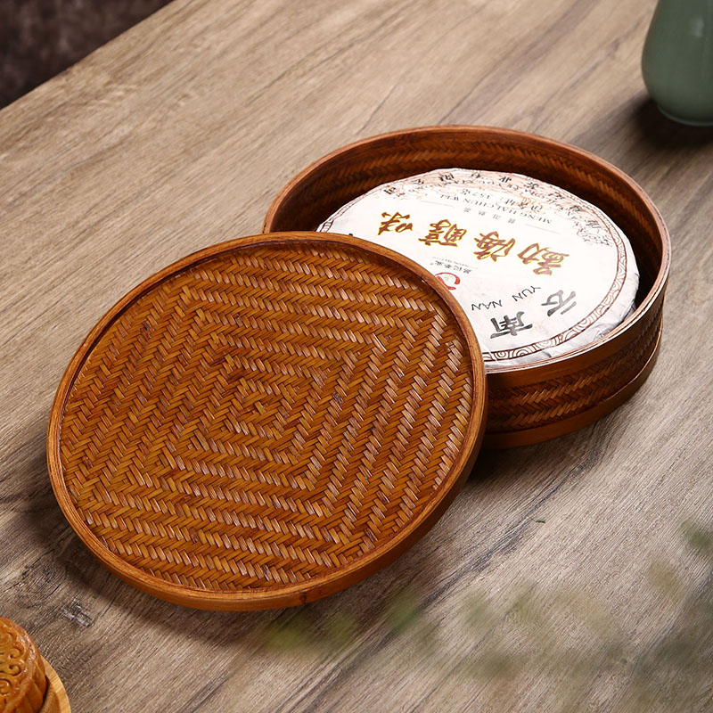 新品手工竹编茶饼盒提手篮月饼盒茶点盒创意桌面茶具收纳盒礼品包