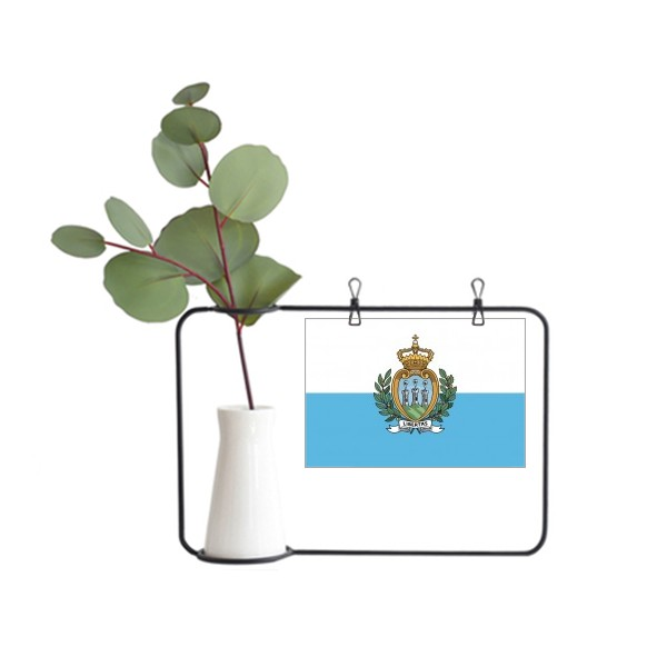圣马力诺国旗欧洲国家象征符号图案金属相框陶瓷花瓶装饰