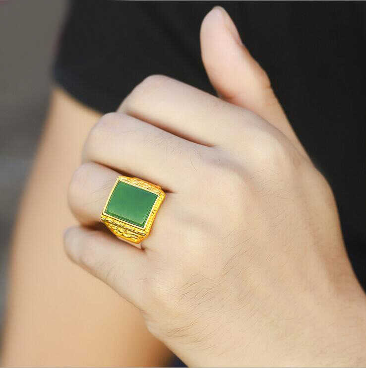 霸气个性黄金男士镀金宝石戒指活口大小可调沙金装饰结婚玛瑙指环